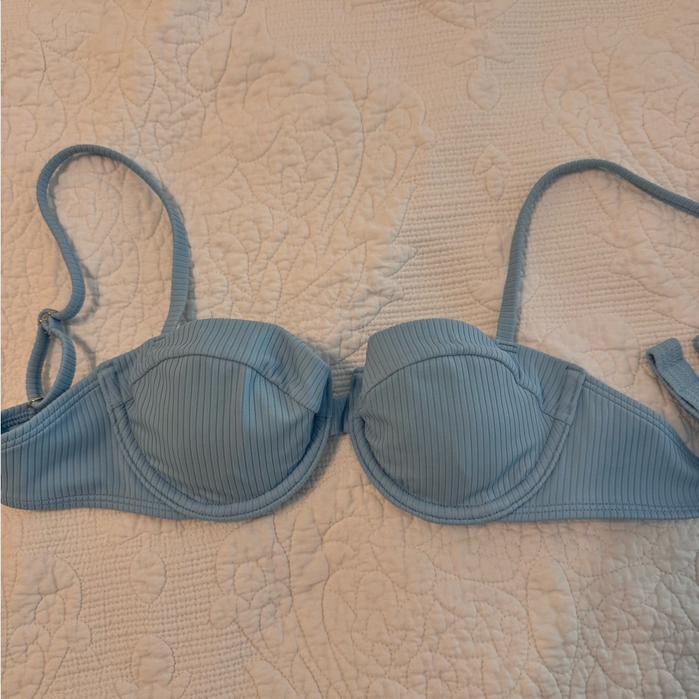 Shade & Shore Light Blue Ribbed Bathing Suit Top